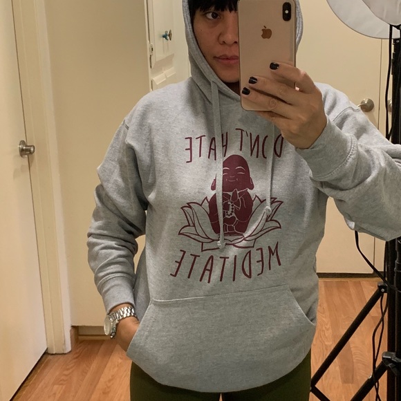 UNISEX-FRENCH TERRY HOODIE "DON'T HATE MEDITATE - Picture 6 of 7